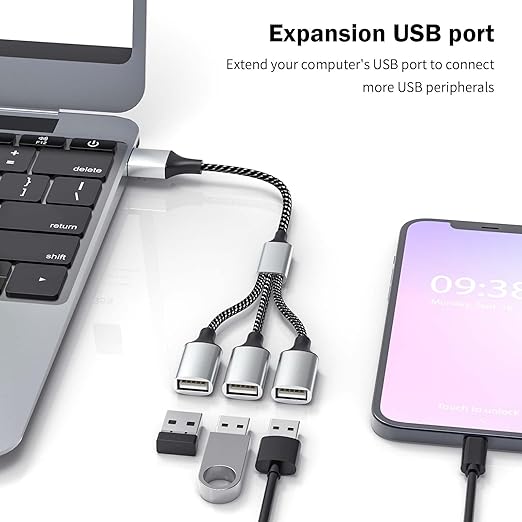Fidioto USB Splitter Y Cable,USB 1 Male to 3 Female Extension Cord Connector, Three USB Port Extender Hub,Data&Charger Power Split Adapter for Mac,Laptop,PC,Xbox One Series X/S,PS4,PS5