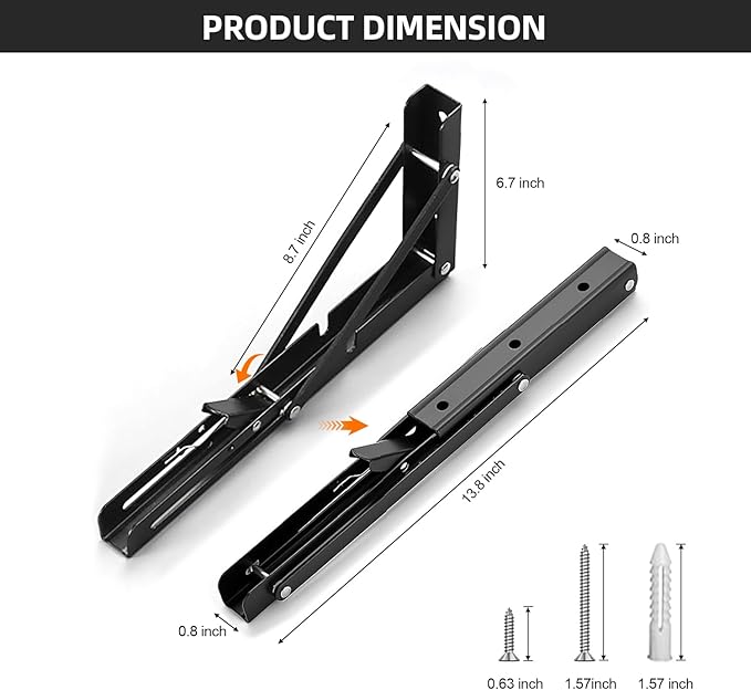 Folding Shelf Brackets 14 inch Foldable Shelf Bracket Heavy Duty Collapsible Shelf Brackets DIY Wall Mounted Fold Down Table Bracket Space-Saving for Benches Workstation (2PC, Max.Load 133 lbs)