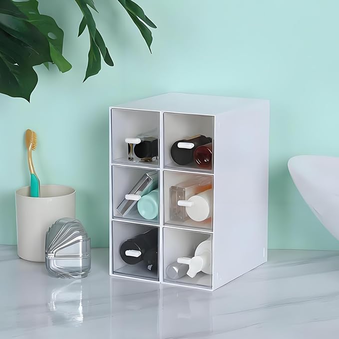 Desktop Drawers, Desk Organizer with 6 Drawers, Stackable Plastic Storage Box for Home Collection, Cosmetics, Jewelry, Office Supplies (2 Tall Layers, White)
