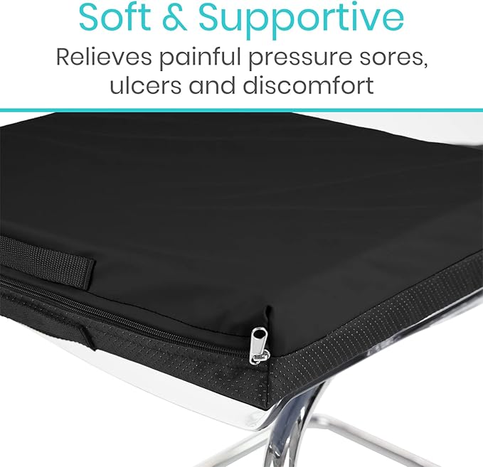 Vive Waterproof Wheelchair Cushion for Pressure Relief (16x16x3) - Washable Cover Incontinence Protection for Elderly Adults & Seniors - Memory Foam Gel Pad for Recliners, Office Chairs, Car, Travel