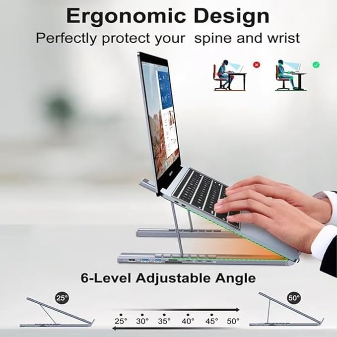 Laptop Docking Station Stand 6 in 1 USB C Portable Travel Laptop Stand with Docking Station 6-in-1 USB-C Hub with 2 USB 3.0 for MacBook Pro/Air Dock Tablet Stands(6 in 1)