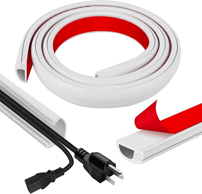 Cord Wall Cover, 39in Self-Adhesive Wire Covers for Cords on Wall, Extension Cable Hider for Floor, Mounted Tv, Home and Office Cavity 0.63" Wx0.31 H (White)