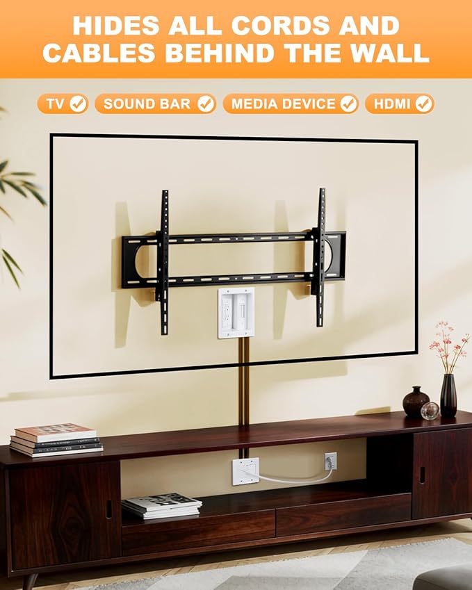 in Wall Cable Management Kit with Recessed Outlet Box, Two-Hole Socket, 10ft Power Cord, Hide TV Cords for Wall Mount TV and Home Theater, Fits All Standard Plugs, Easy, Safe Cable Management