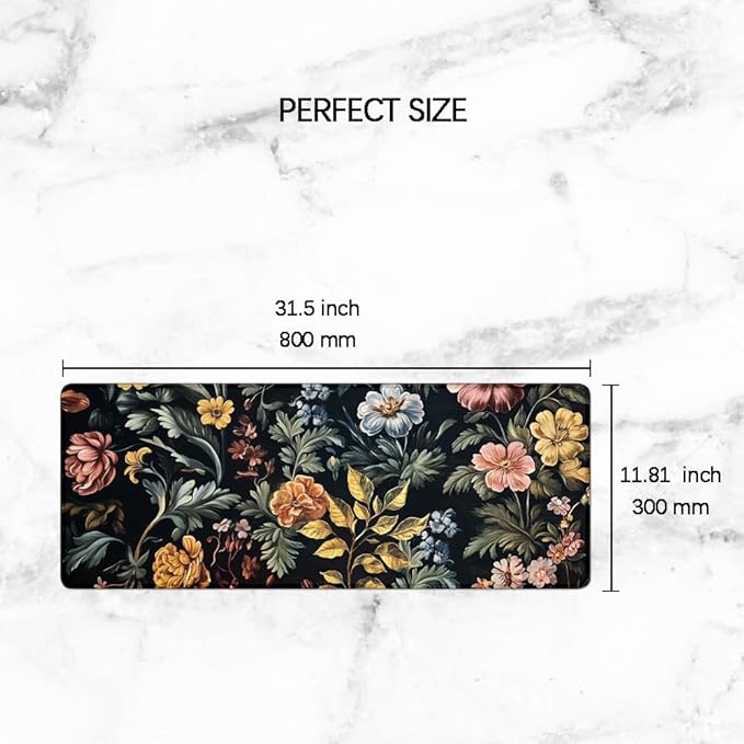 Gaming Mouse Pad Large Desk Mat Extended Keyboard Mouse Pad Mousepad with Non-Slip Base and Stitched Edge Mouse Mat Desk Pad Mouse Pads for Desk Home Office Gaming Retro Flowers