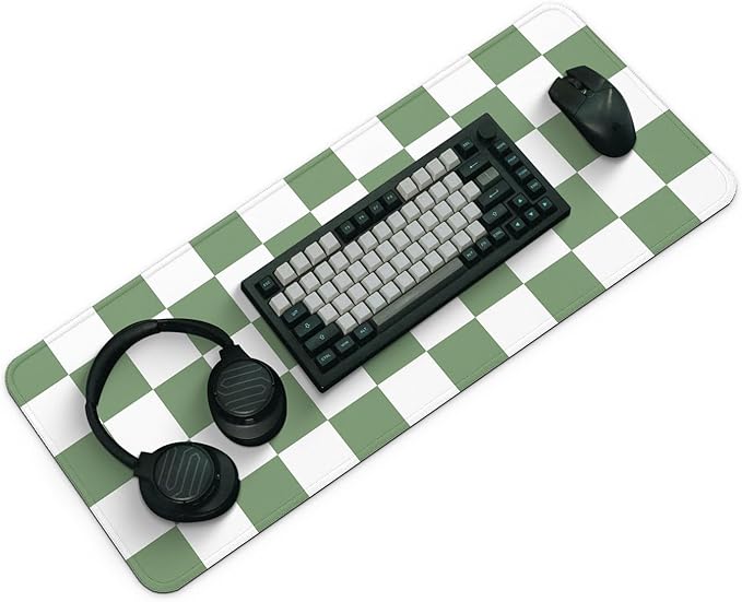 Gaming Mouse Pad with Non-Slip Base, Cute Mouse Mat with Stitched Edges for Keyboard and Mouse, Large Anime Mousepad for Computer, 31.5 x 11.8 inches (Green Checkered)