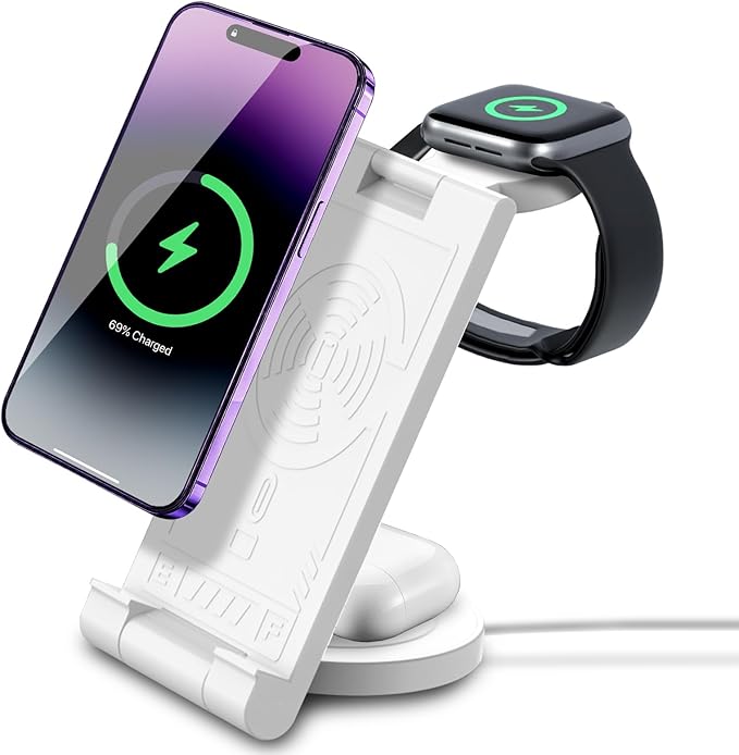 2024 Upgrated Wireless Charger: 3 in 1 Charger Stand Multiple Devices for Apple - iPhone 16 15 14 Pro Max 13 12 11 - Watch 10 9 8 7 6 5 4 3 2 SE and Ultra Series - Airpods 4 3 2 Pro