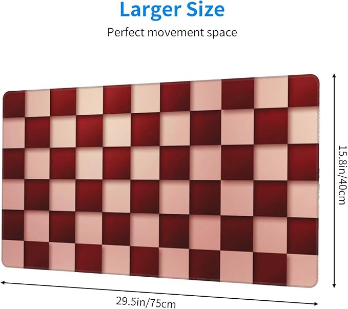 Red and Pink Checkered Large Mouse Pad & Desk Mat Plaid Grid Pattern Extended Mousepad Non-Slip Rubber Base Laptop Computer Keyboard Pad for Gaming, Office & Home Decor, XXL - 29.5" X 15.8"