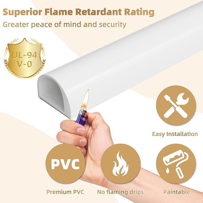 118" Side Open One Cord Hider (<1/4") for Wall Mounted Tv,Silicone Flexible Cable Cover to Hide Conceal Cords Along Wall,Wire Raceway Management Cable Concealer Channel,Electric Cord Organizer,White