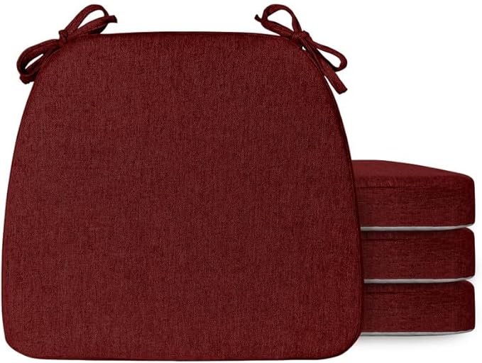 Chair Cushions Set of 4, D-Shaped Seat Cushion for Chair, Non Slip Chair Pads with Ties, 17" x 16" x 2", 40D Foam, Removable Washable Cover, Seat Cushions for Kitchen Chairs, Burgundy