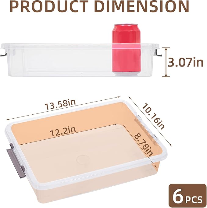 Citylife 6 PCS Clear Plastic Container Clip Box with Latching Lids, Stackable Document Paper Protectors Organizer Container for Office, Home, and School Supplies