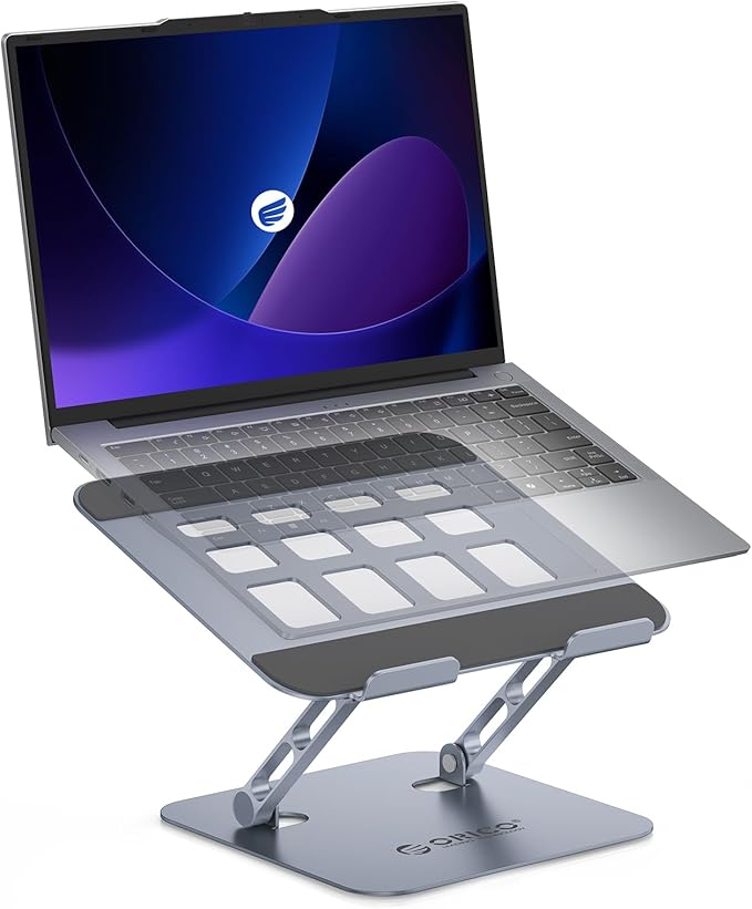ORICO Ergonomic Laptop Stand for Desk, Height Adjustable Aluminum Laptop Stand Riser, Foldable Computer Holder for MacBook Neo, Air, Pro, Dell XPS, HP, Lenovo, Fits Devices up to 17" (ST11, Gray)
