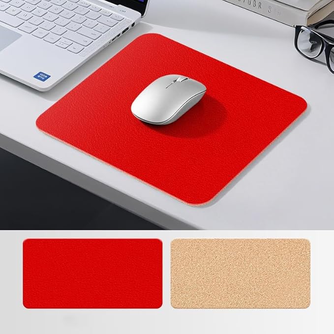 Leather Mouse Pad with Stitched Edge, Waterproof Gaming Mouse Mat for Computers, Laptop, Office & Home (red, 11"*8")
