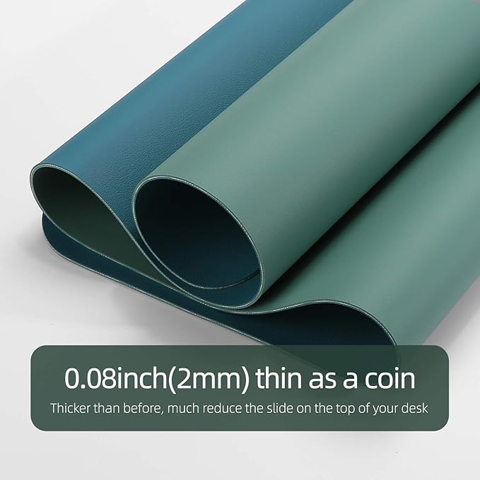 YSAGi Desk Pad, Desk Mat, 31.5" x 15.7" Dual-Sided Laptop Desk Pad Protector, Large Leather Desk Blotter for Keyboard and Mouse, Waterproof Desk Writing Pad for Office(Pistachio Green + Green Blue)
