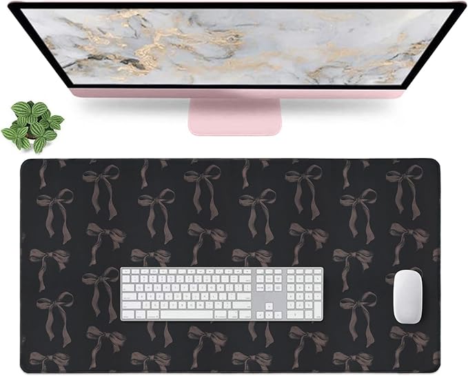 Large Desk Mat, Black Bow Mouse Pad 31.5 x 15.7, Coquette Mouse Pad Black Cute Desk Matt, Aesthetic Office Desk Accessories, Stitched Edge, Non-Slip Base Girly Gaming Mouse Pad Computer Keyboard Mat