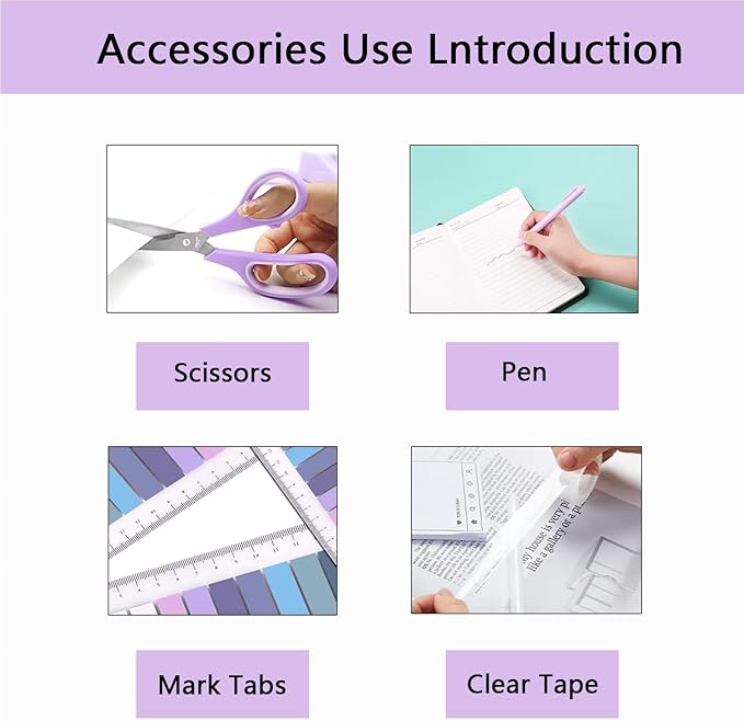 Office Supplies,Purple Desk Accessories,Office Supplies Set,Stapler and Tape Dispenser Set,Scissors,Staple Remover,Binder Clips,Staples,Ballpoint Pen,Index Tabs with Ruler,Clear Tape.9pcs for Office