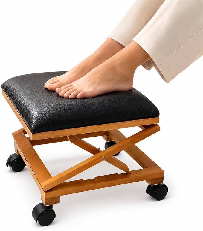 Foot Rest Under Desk, Under Desk Footrest with Adjustable Height & Lockable Wheels, Foot Stool for Home Work Room Comfort