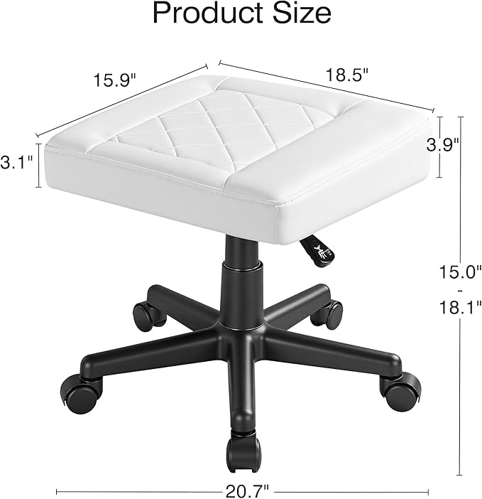 VECELO Under Desk Footrest, PU Ergonomic Foot Rest with Wheels, Comfort Padding, Height Adjustable for Relieving Leg Pain, Stiffness, and etc, White