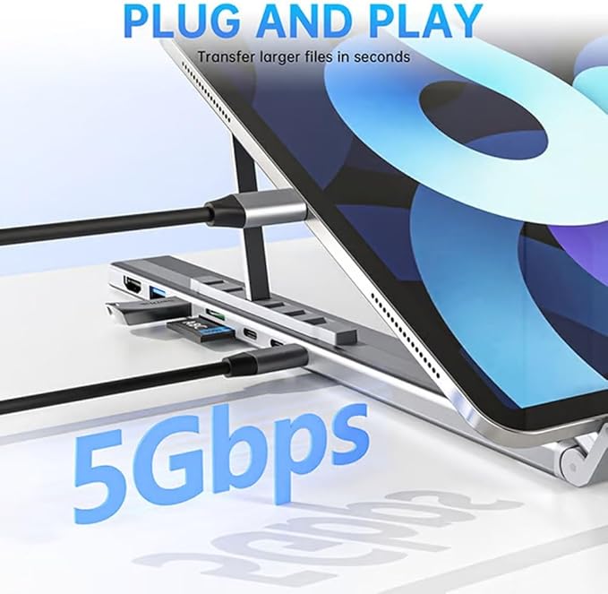Laptop Docking Station Stand 6 in 1 USB C Portable Travel Laptop Stand with Docking Station 6-in-1 USB-C Hub with 2 USB 3.0 for MacBook Pro/Air Dock Tablet Stands(6 in 1)