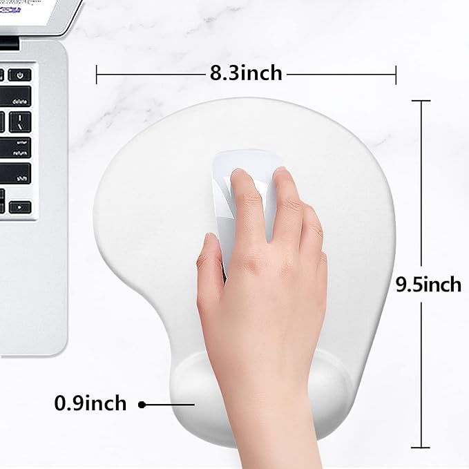 Hsurbtra Ergonomic Mouse Pad with Wrist Rest Support, Gel Mouse Pads with Non-Slip PU Base, Pain Relief Memory Foam Computer Mat, Cute Office Supplies Desk Decro Accessories, Ivory White