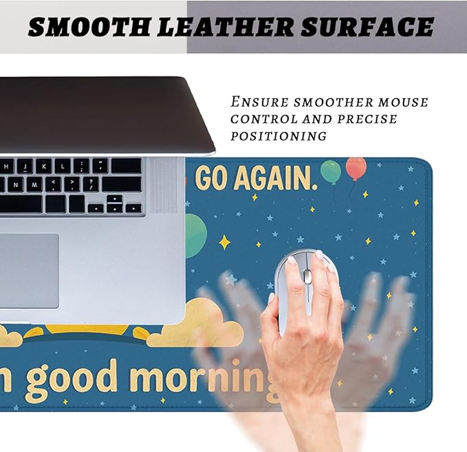 Funny Morning Desk Pad Mouse Pad Cartoon Cute Sun Cloud Stars Extended Gaming Mouse Pad Mat with Stitched Edge Non-Slip Base Big Mousepad 31.5"x11.8"