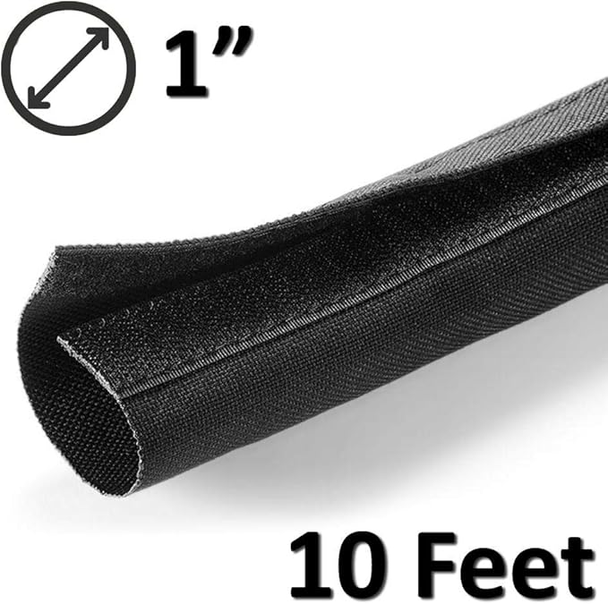 Electriduct 1" Hook and Loop Nylon Fast Wrap Sleeve Cable Management - 10 Feet - Black