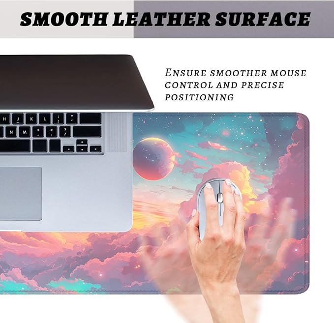 Cartoon Sky Gaming Mouse Pad Retro Comics Colorful Clouds Planets Desk Mat, Non-Slip XL Computer Big Mouse Mat with Keyboard Pad for Work, Gamer, Office, Home 31.5x11.8 in
