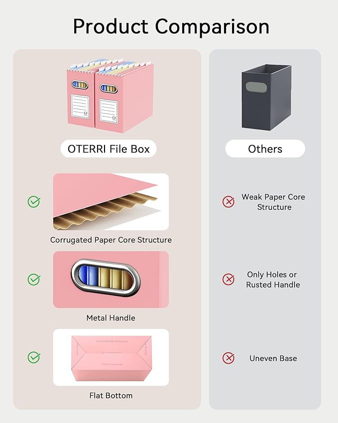 Oterri Cardboard File Organizer Box for Hanging File Folders Letter Size,File Box for Computer Desk,File Cabinet,Working Home,Office,Classroom (Pink, Letter Size - 8 Packs)