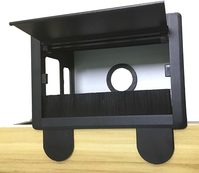 Aluminum Cable Management Box Under Desk No-Drill - Flip-Top Cable Organizer with Dustproof Brush, Clamp-On 20" Long Cable/Cord Management Tray Black for Home Office Standing Desk