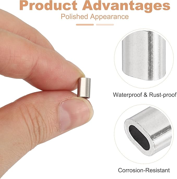 uxcell 1/16"(1.5mm) Wire Rope Stop Sleeve, 304 Stainless Steel Cable Wire Rope Crimping Loops Sleeve Ferrules for Cable Ferrule, Silver 20Pcs