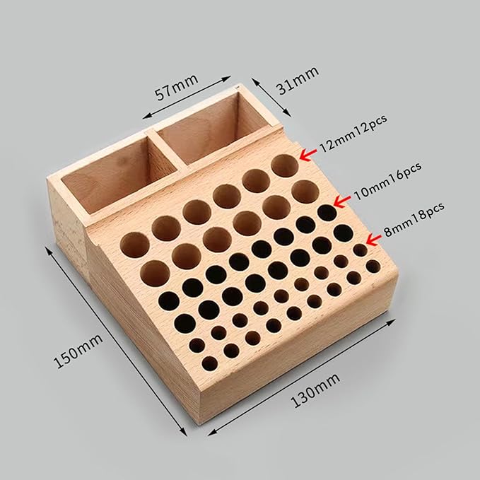 Leather Tool Holder, 48 Holes Wooden Leather Craft Tool Stand with 2 Slots, Solid Beech Rack Stand Organizer, Storage Case for Leathercraft Punch & Styling Tools