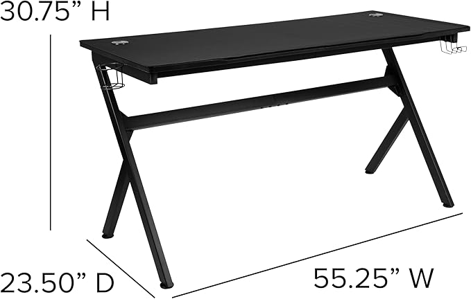EMMA + OLIVER Black/Camo Gaming Desk Bundle - Cup & Headphone Holders/Mouse Pad Top