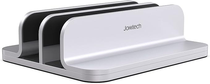 JOKItech Double Aluminum Laptop Vertical Stand Organizer, Sturdy Notebook Computer Holder Stand Compatible with New Liquid Retina XDR Apple MacBook Air/Pro/Neo, Mac mini, Apple TV & iPad Pro - Silver
