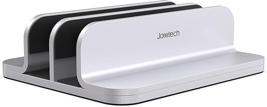 JOKItech Double Aluminum Laptop Vertical Stand Organizer, Sturdy Notebook Computer Holder Stand Compatible with New Liquid Retina XDR Apple MacBook Air/Pro/Neo, Mac mini, Apple TV & iPad Pro - Silver