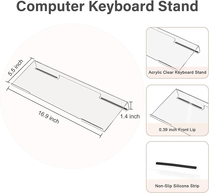 MOSISO Computer Keyboard Stand&Wrist Rest Support for Keyboard &Mouse Pad Set, Ergonomic Massage Wrist Rest Set, Easy Typing Working Acrylic Clear Stand for Office Home, Air Blue