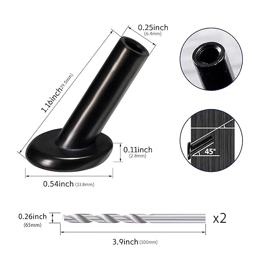 50 Pack 45 Degree Angle Protective Sleeves, Black Cable Railing Stair Protector Sleeve Beveled for 1/8" Wire Rope, T316 Marine Grade Cable Railing Kit with Two Drill Bit for Wood Posts HF039B