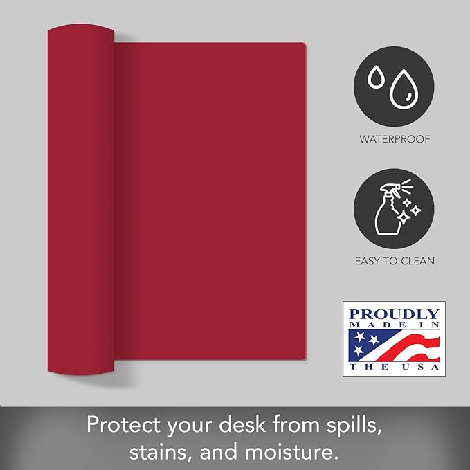 CounterArt Red Large Waterproof Desk Protector 32” x 16” Made in The USA Desk Mat Office Mat Large Mouse Pad