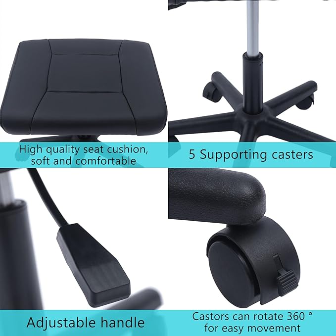 Footrest Stool Under Desk with Wheels, Adjustable Height Ergonomic Square Rolling Stool, Mobile Footrest with 360°Wheels for Home Office