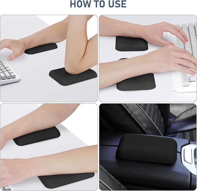 Leolee Elbow Rest Pads for Desk, Upgraded Gel Memory Foam Ergonomic Wrist Rest Pad Arm Rest Pads with Non-Slip Base, Cushion Support Relieve Elbow and Wrist Pain for Computer, Office, 2 Packs, Black
