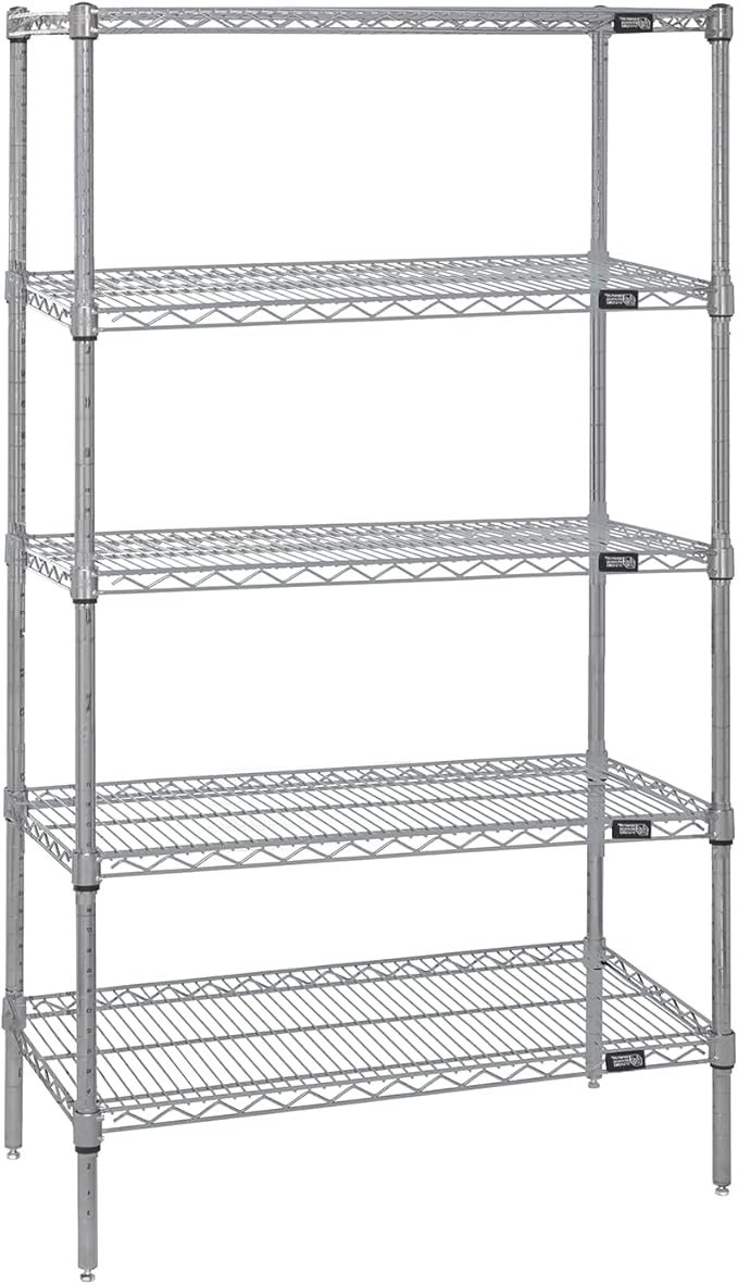 Quantum Storage Systems WR74-2148S-5 Wire Shelving Starter Kit, 48" W x 21" D x 74" H, 600 lbs Capacity, Stainless, Stainless, NSF