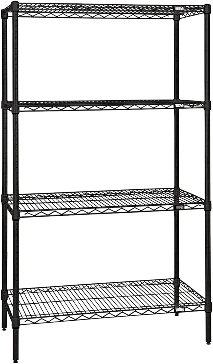 Quantum Storage Systems WR63-2448BK Starter Kit for 63" Height 4-Tier Wire Shelving Unit, Black Finish, 24" Width x 48" Length x 63" Height