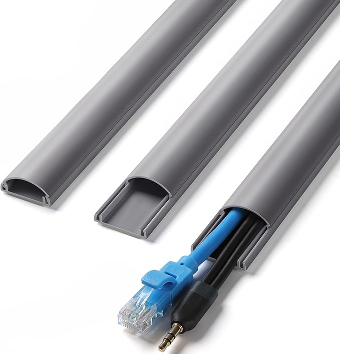 ZhiYo Cord Covers for Wires on Wall, 85in(6 x L14.2in) Cable Hider for Hiding 1-2 Cables, PVC Wire Covers for Cords on Wall Mount TV in Home or Office, Grey W1in x H0.41in