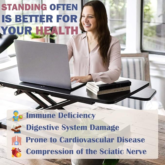 Instant Ergonomic Standing Desk Converter - 32" Wide, No Assembly, Sit-Stand Workstation for Pain Relief & Productivity (Black)