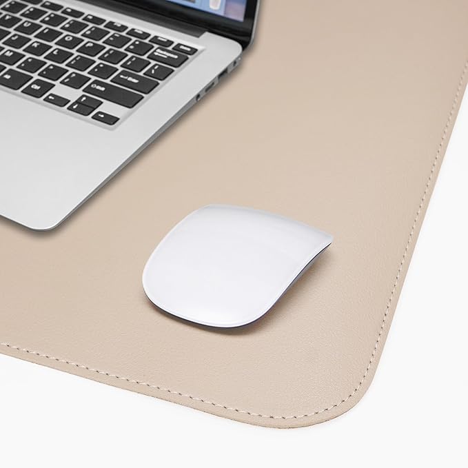 AFIING Cork Desk Mat 23.6 x 13.7, Dual-Sided Cork & PU Leather Desk Pad, Waterproof Non-Slip Desk Protector for Home Office, Study Desk & Minimalist Workspace Beige