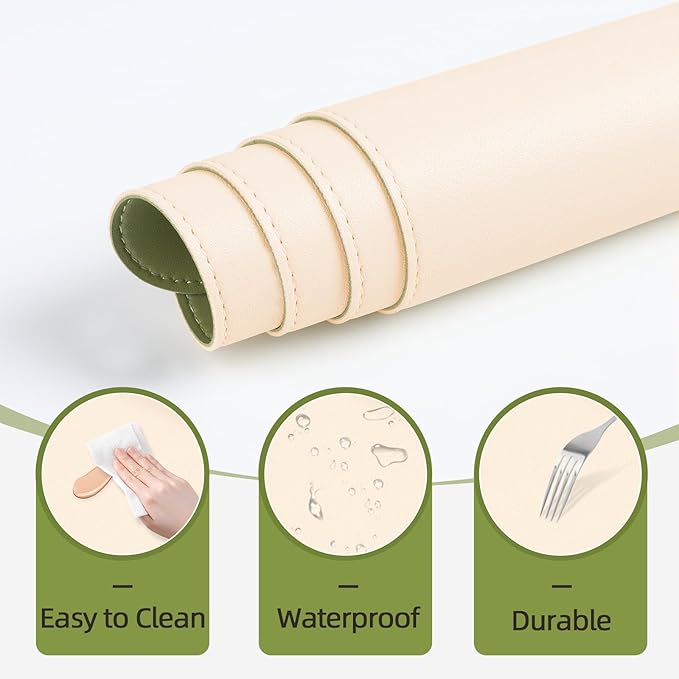 Makeup Mat for Vanity to Protect Desk Top 23.6 x 11.8 in, Dual-Sided Makeup Mat, Easy to Clean Desk Pad - Waterproof and Oilproof Vanity Accessories (Beige and Olive Green)