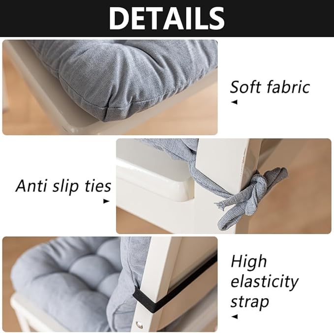 Desk Chair Cushion with Ties Office Seat Cushion Non-Slip Chair Pad with High Back Support for Dorm, Car, Office, Dining Room, Kitchen, Rocking Chairs (Light Gray)