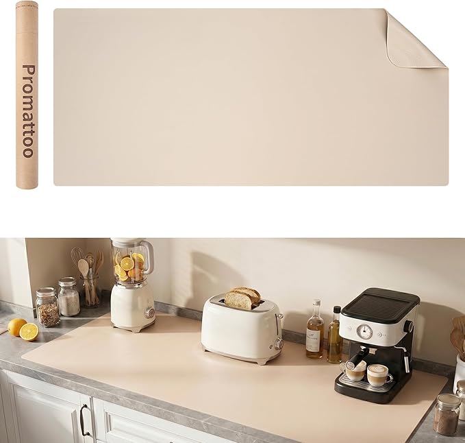 1.6mm Thick Leather 20x84 Inch Non-Slip Mat, Waterproof Countertop Protector, Extra Large Kitchen Counter/Banquet Table Mat, Warm Beige