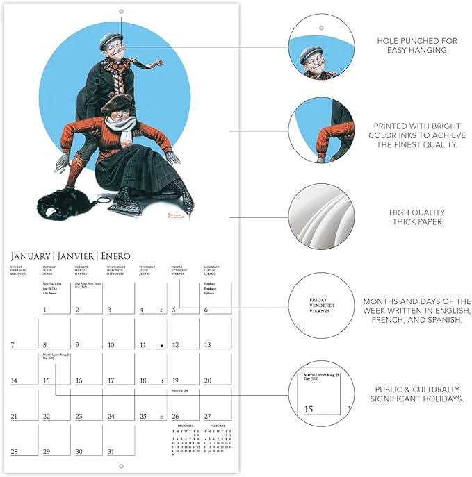 Graphique 2024 Saturday Evening Post Mini Wall Calendar | 7” x 7” | Thick Paper | Home & Office Organizer | Large Monthly Grid | 3 Languages & Marked Holidays | 4 Month Preview Page for 2025
