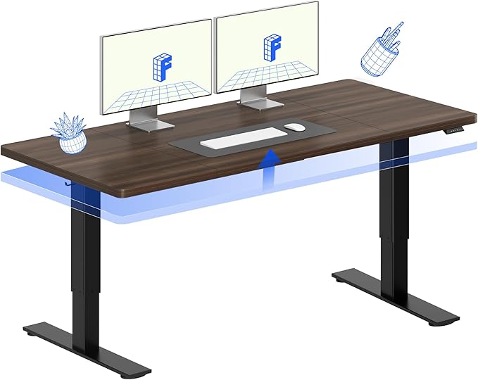 FLEXISPOT 63" x 32" Office Standing Desk, Height Adjustable Sit-Stand Desk, Quiet & Stable, with Cable Management & Cup Holder, for Commercial Use, Black Walnut Top (2 Packages)