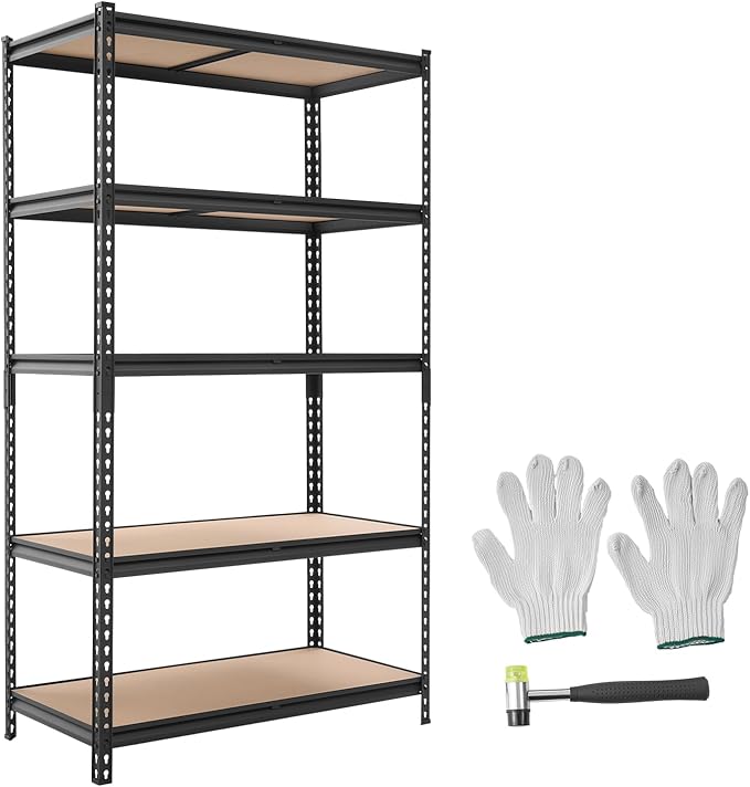 VEVOR Storage Shelves, 5-Tier Adjustable, 2500 lbs Capacity, Heavy Duty Garage Storage Shelving Unit, Metal Utility Rack Shelf, for Garage Warehouse Basement Kitchen, 40.35" W x 20.35" D x 71.38" H