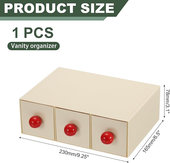 PATIKIL Small Stackable Storage Drawers, Stacking Drawers Mini Desk Bathroom Storage Organizer Cute with 3 Drawer Organizer Plastic for Desktop Office Pens Pencils Tape Charger, Beige